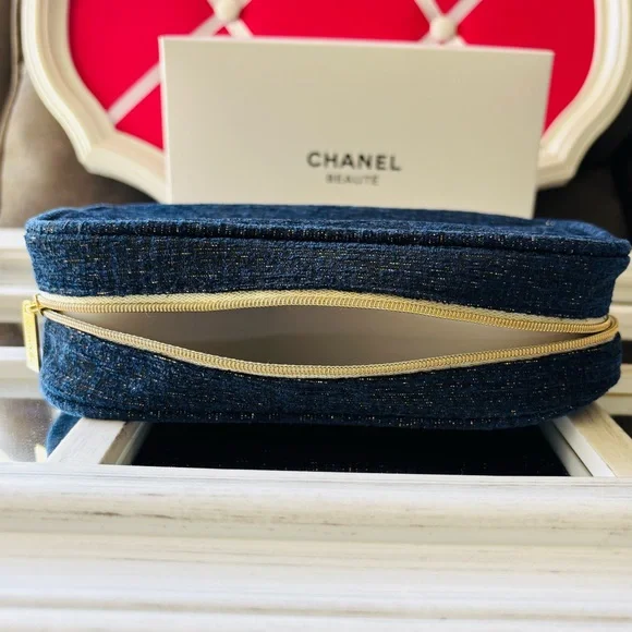 CHANEL Blue with Gold Metallic Accents Cosmetic Bag - Picture 4 of 4